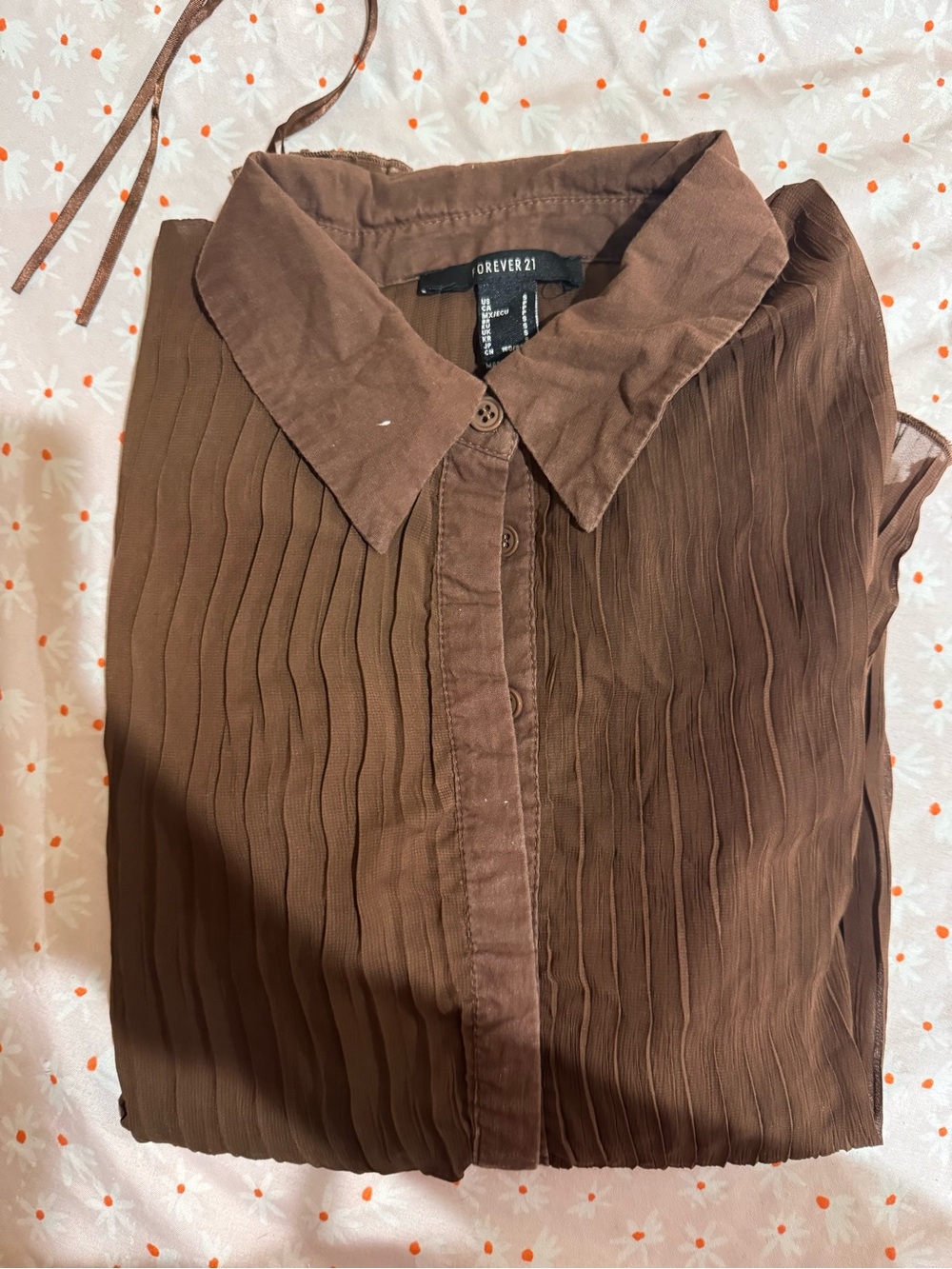 Forever 21 Chocolate Brown Pleated Button-Front Blouse
